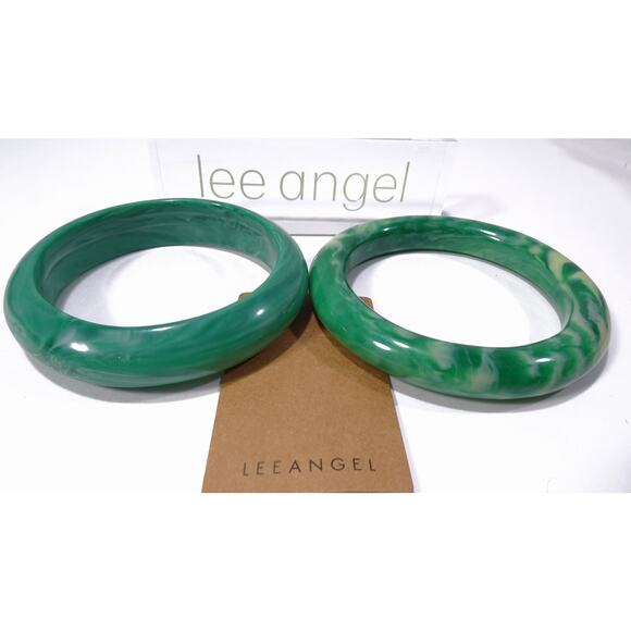 Neiman Marcus Lee Angel Resin Swirl Chunky Bangle Bracelet Set of 2 PCS NWT 189 - Picture 7 of 7